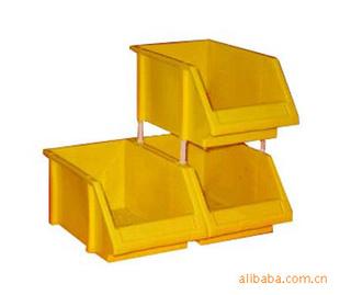 黄色斜口物料盒,纽扣螺丝鞋模专用塑料零件盒组立插柱组合